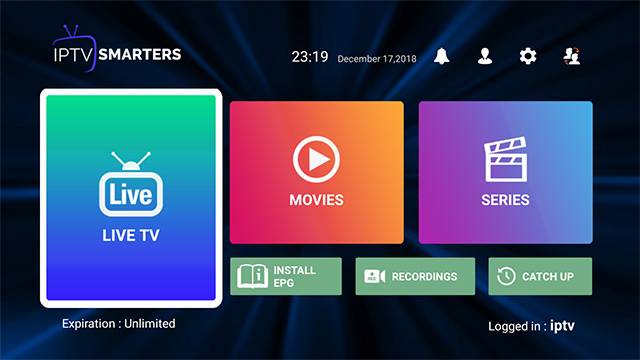 iptv smarters dashboard screen