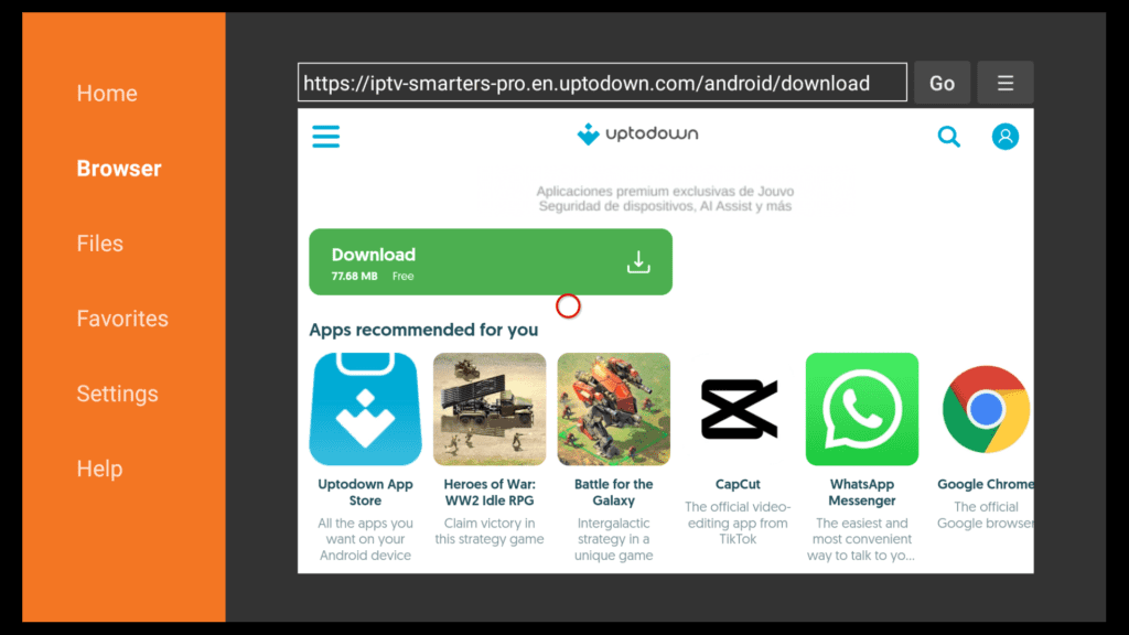 baixando iptv smarters a partir do navegador de download integrado
