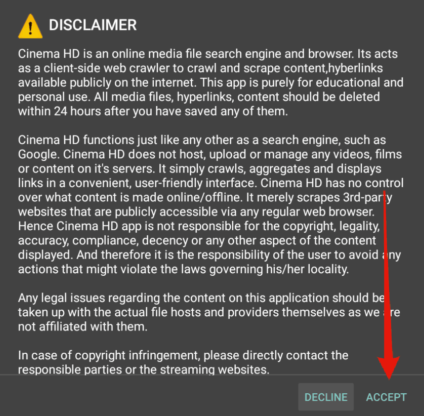 accept the disclaimer