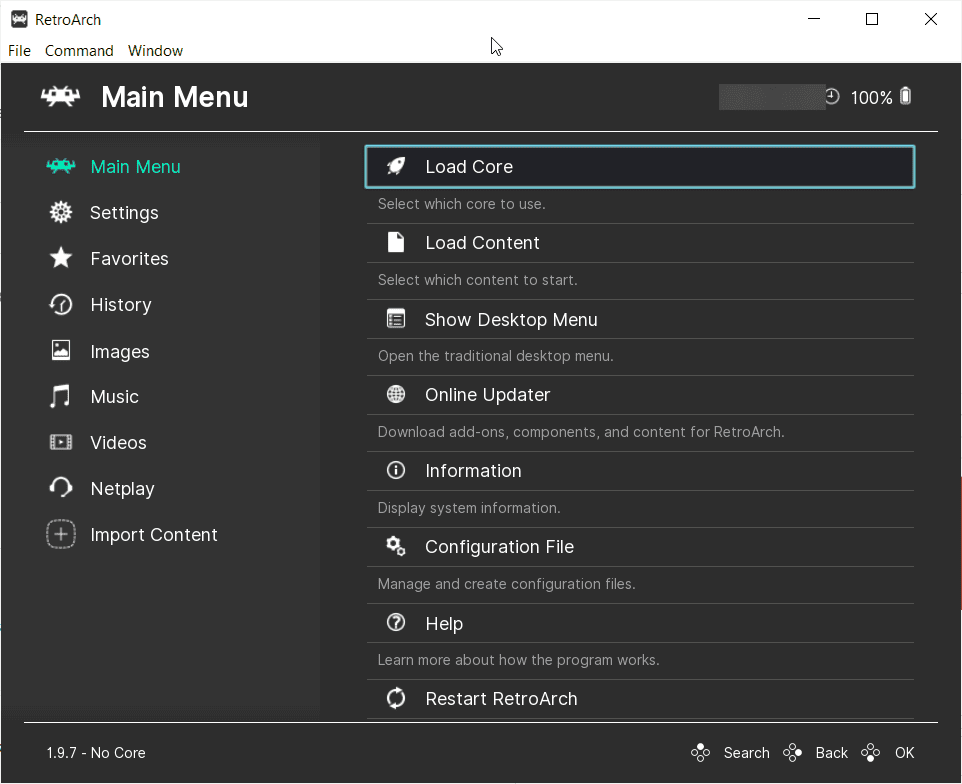 RetroArch Main Screen