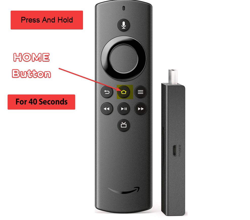 press and hold home button to reset the firestick remote