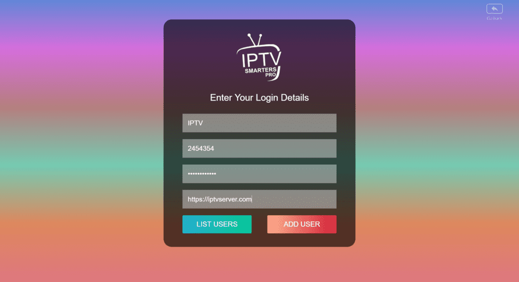 entering IPTV details in to iptv smarters for Windows PC