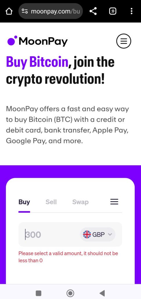 1. Enter amount into moonpay